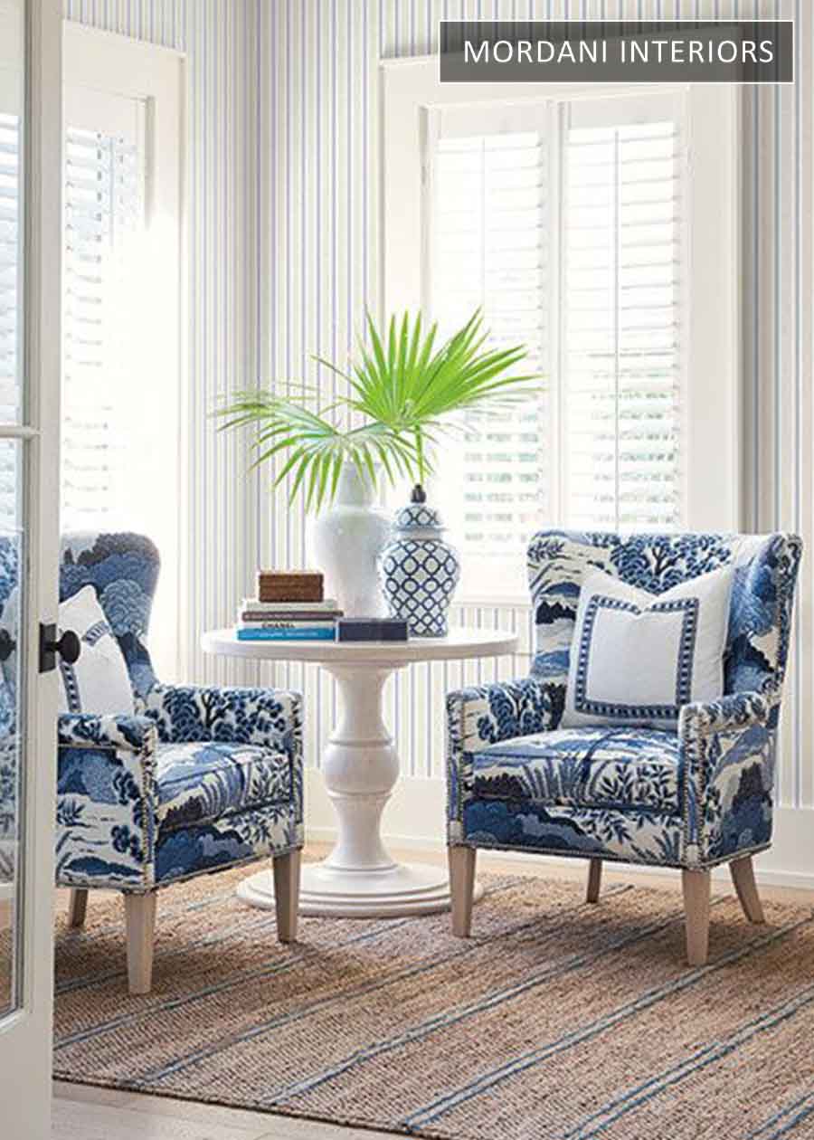 Blue Damask Printed Upholstery